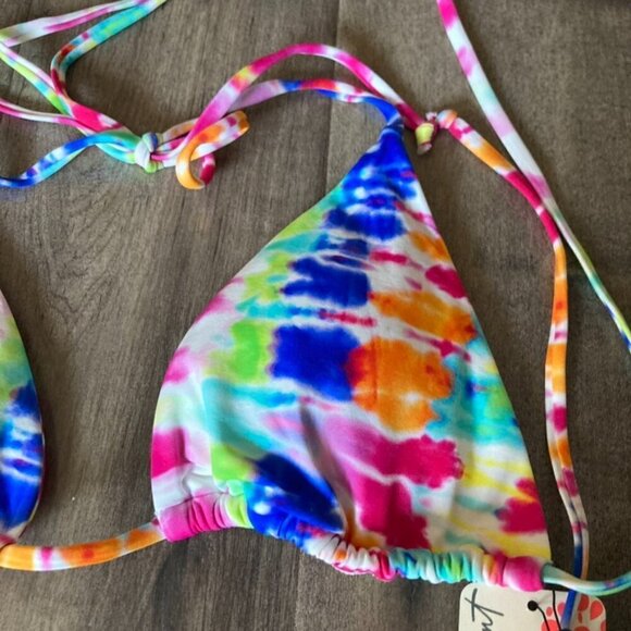 NWT It's Now Cool Free People The Long Triangle Eco Tie-Dye Bikini Top Sz M - Picture 3 of 6